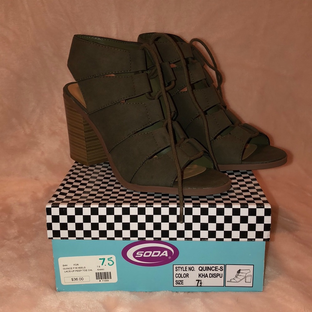 Olive green chunky heels